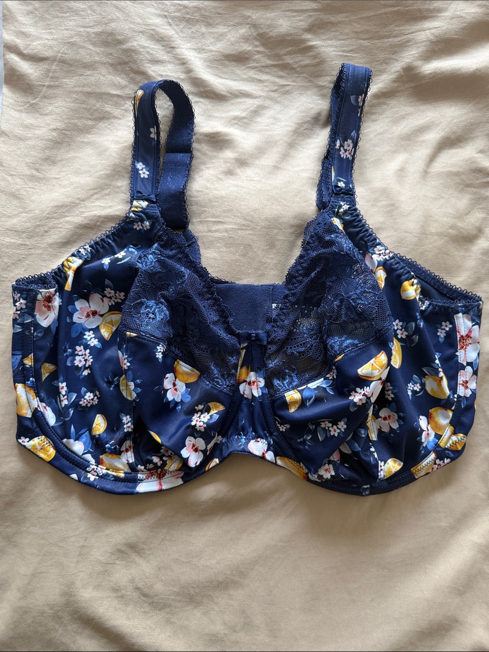 Elomi Morgan 38J Navy Floral Lace Underwire Side Support Bra